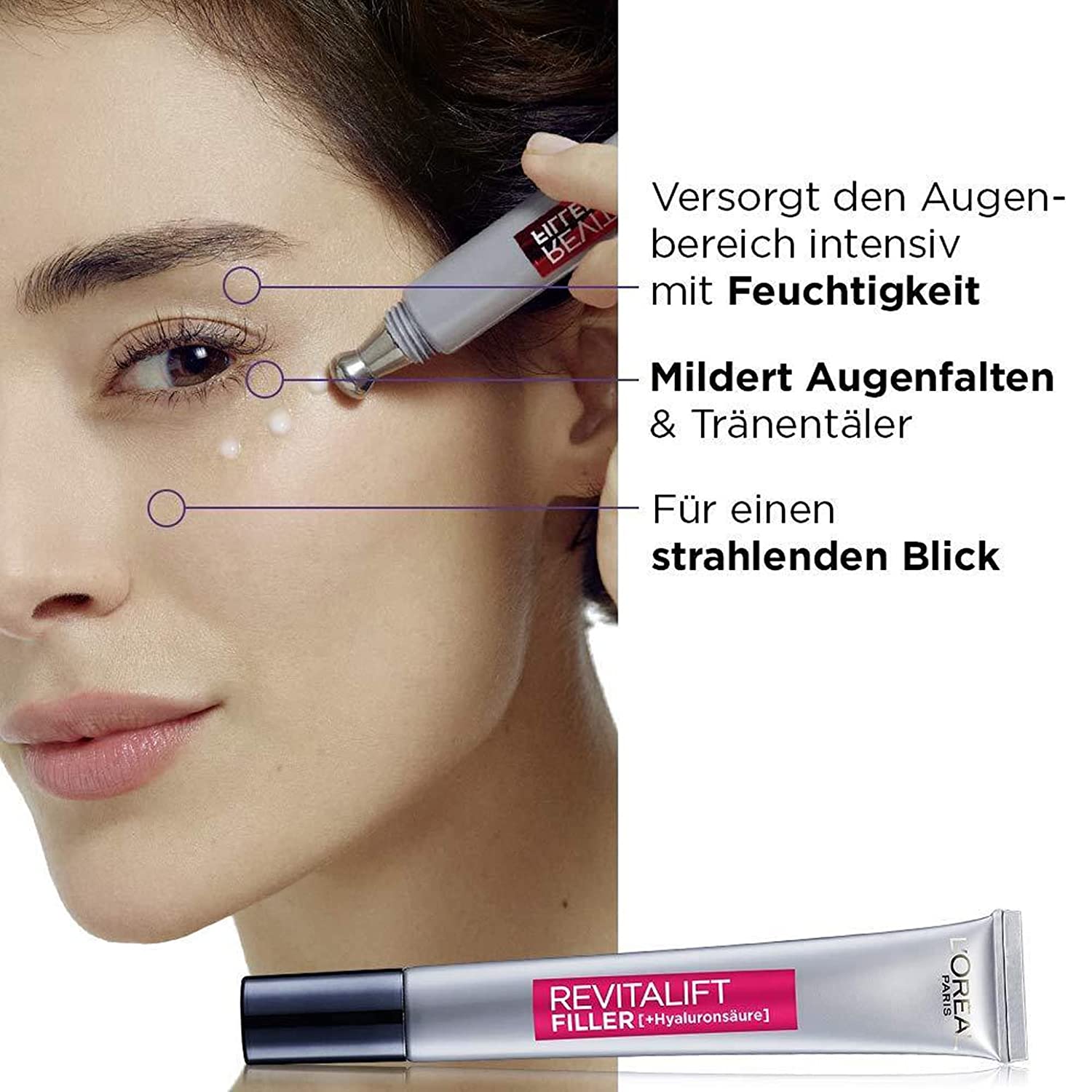 L'Oréal Paris Hyaluron Augenpflege, Revitalift Filler, Anti-Aging Augencreme