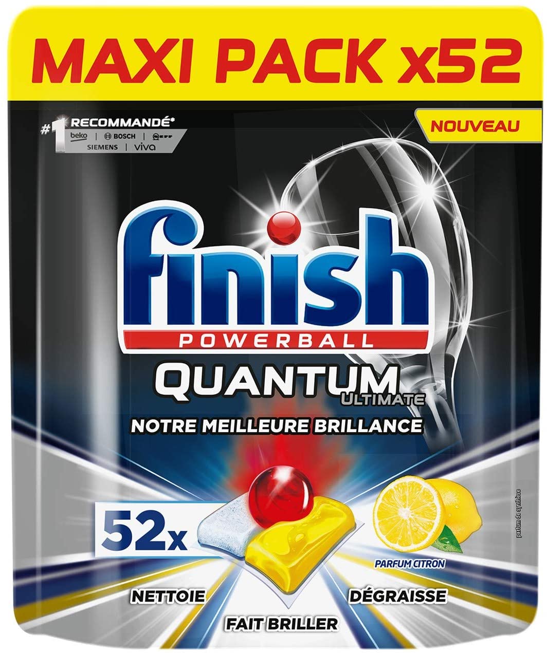 Finish Ultimate Quantum Zitrone Reinigungsmittel für Spülmaschine (52 Tabs)