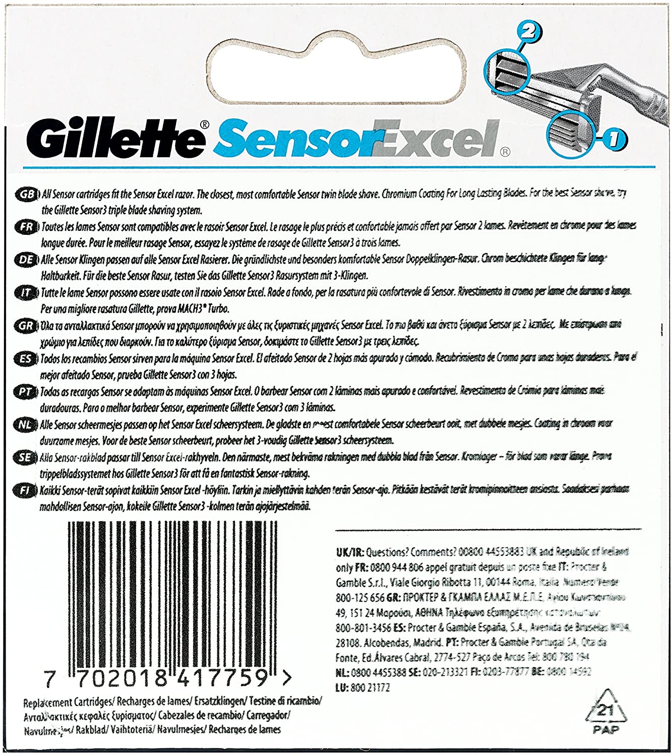 Gillette Sensor Excel Rasierklingen, (1x10)
