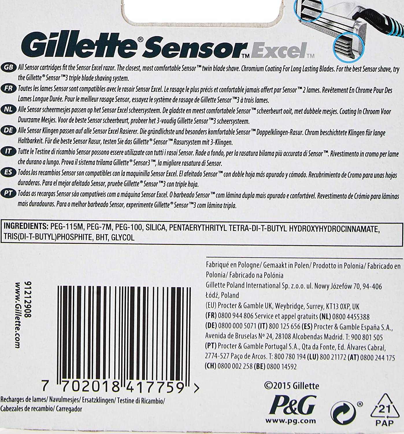 Gillette Sensor Excel Rasierklingen, 10 Ersatzklingen für Nassrasierer Herren